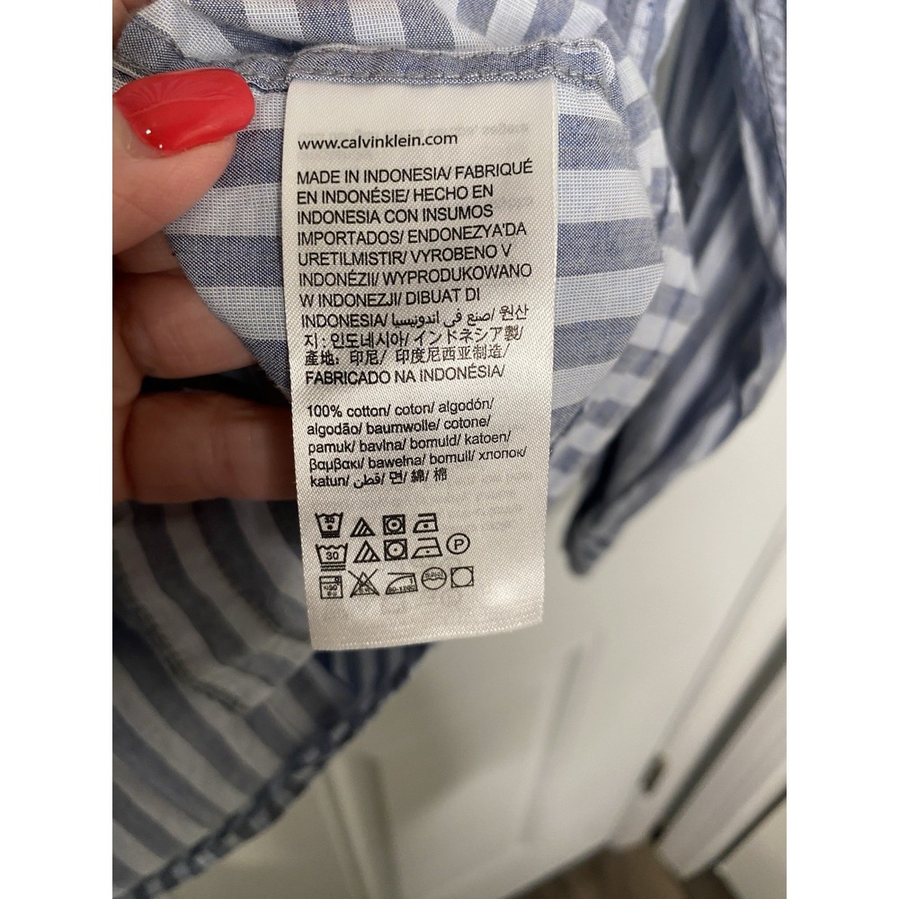 Calvin Klein Men's Medium Long Sleeve Blue Striped Button Down Shirt - Picture 4 of 7